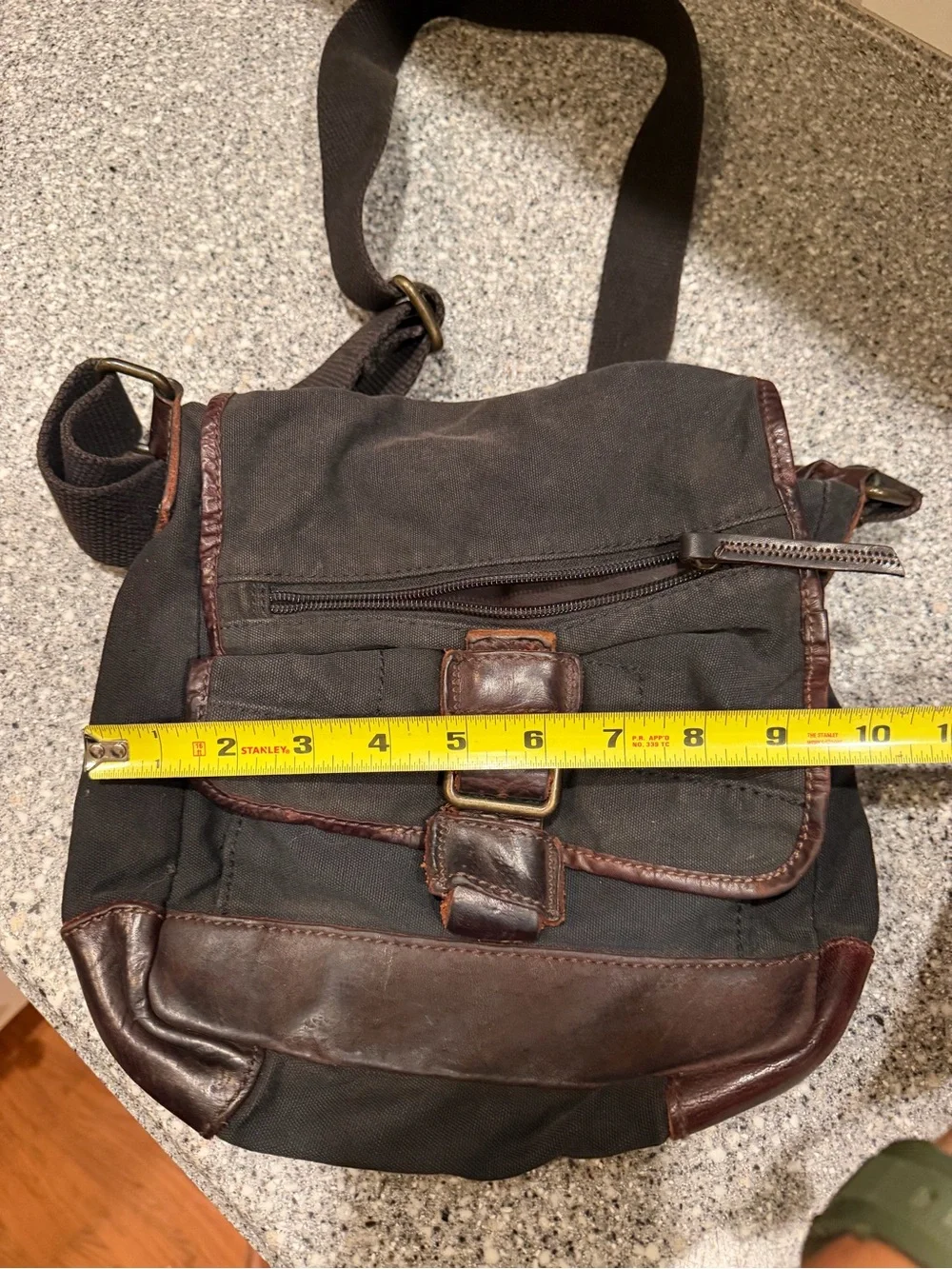 Casual Small Black Rivet Canvas Crossbody Bag with Brown Leather Trim